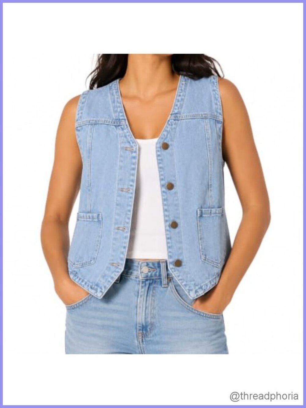 Women's Sleeveless V-Neck Denim Vest with Pockets